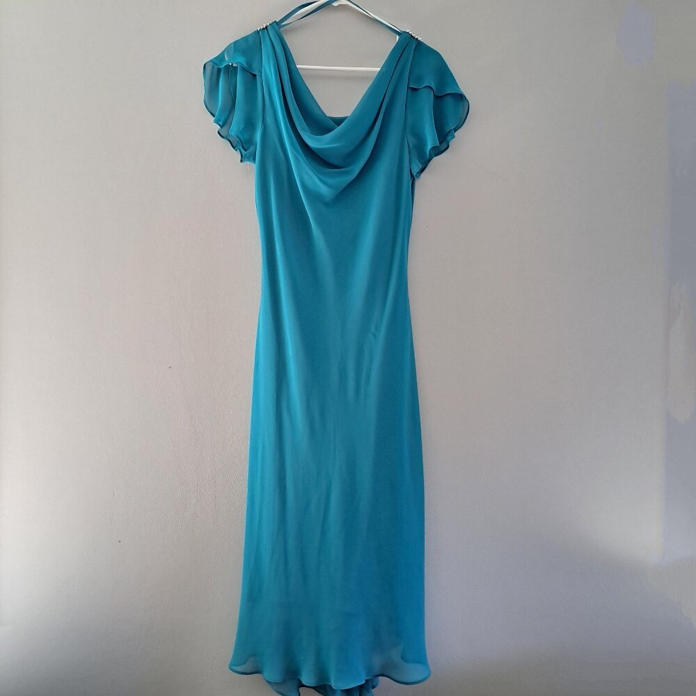 SL Fashion Teal Blue Chiffon Flutter Dress